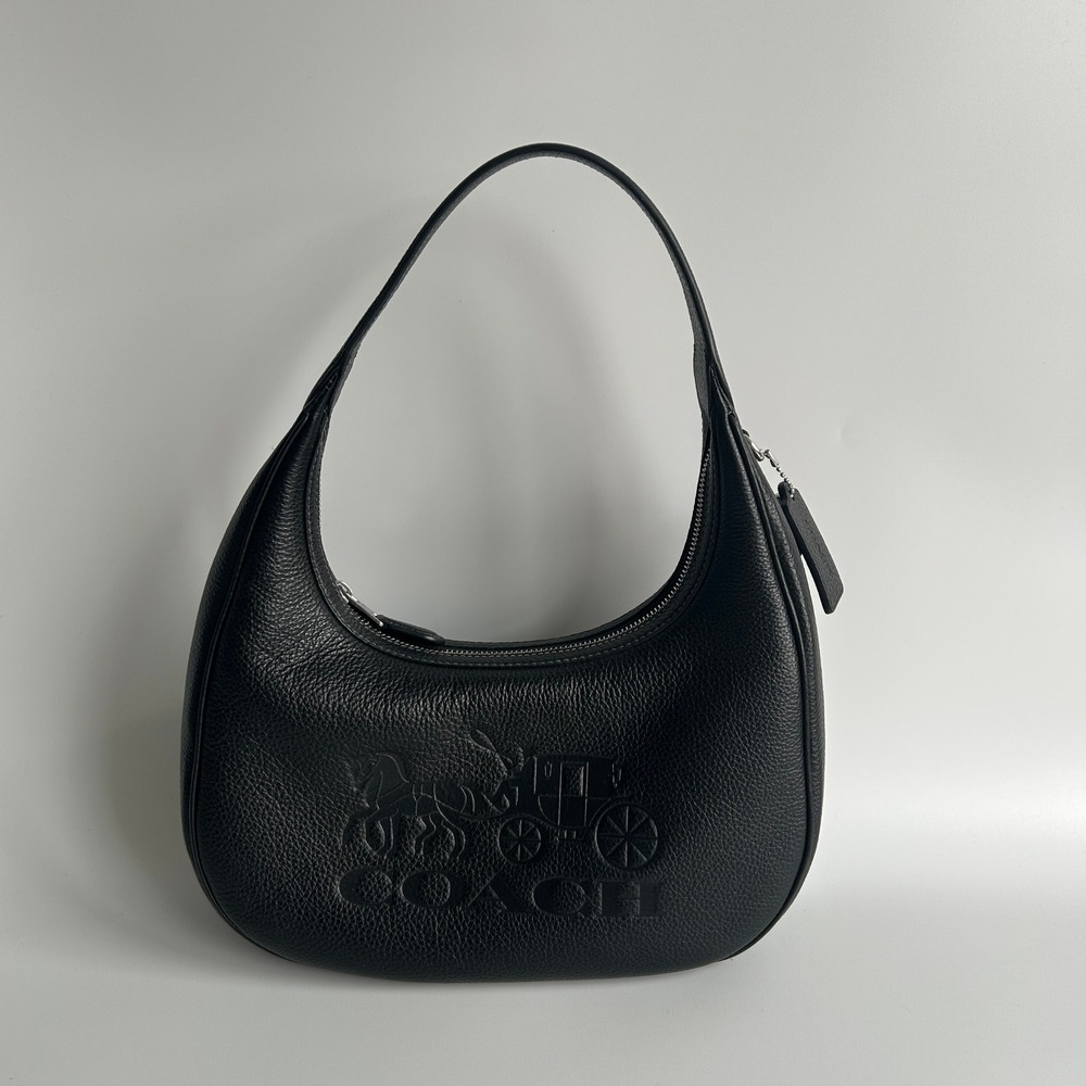 Coach Carmen Shoulder Bag Black Pebbled Leather Horse and Carriage CR151